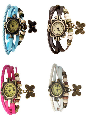 

Kissu Vintage Rakhi Combo of 4 Sky Blue, Pink, Brown And White Watch - For Women