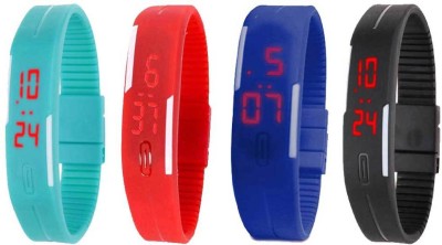 NS18 Silicone Led Magnet Band Combo of 4 Sky Blue, Red, Blue And Black Digital Watch  - For Boys & Girls   Watches  (NS18)