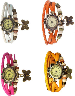 

NS18 Vintage Butterfly Rakhi Combo of 4 White, Pink, Orange And Yellow Watch - For Women