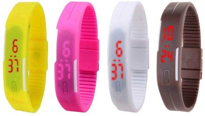 NS18 Silicone Led Magnet Band Combo of 4 Yellow, Pink, White And Brown Digital Watch  - For Boys & Girls   Watches  (NS18)