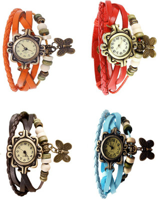 

NS18 Vintage Butterfly Rakhi Combo of 4 Orange, Brown, Red And Sky Blue Watch - For Women