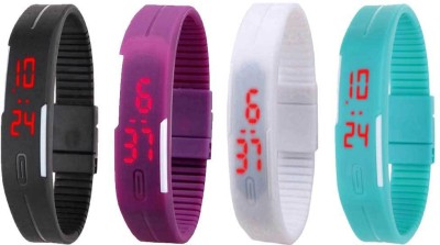 NS18 Silicone Led Magnet Band Watch Combo of 4 Black, Purple, White And Sky Blue Digital Watch  - For Couple   Watches  (NS18)