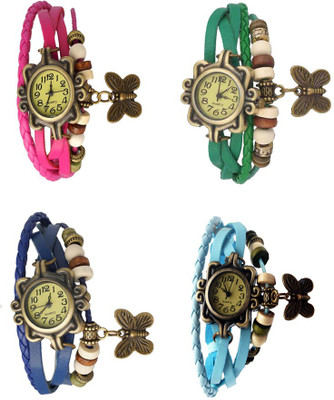 

NS18 Vintage Butterfly Rakhi Combo of 4 Pink, Blue, Green And Sky Blue Watch - For Women