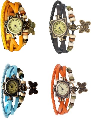 NS18 Vintage Butterfly Rakhi Combo of 4 Yellow, Sky Blue, Black And Orange Analog Watch  - For Women   Watches  (NS18)