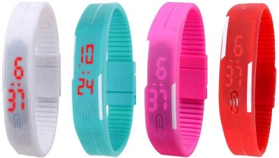 NS18 Silicone Led Magnet Band Watch Combo of 4 White, Sky Blue, Pink And Red Digital Watch  - For Couple   Watches  (NS18)