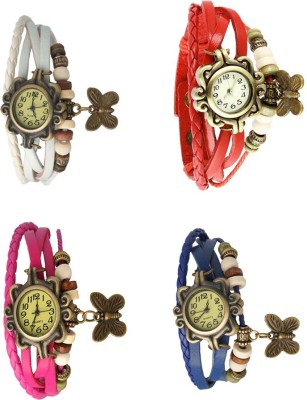 NS18 Vintage Butterfly Rakhi Combo of 4 White, Pink, Red And Blue Analog Watch  - For Women   Watches  (NS18)