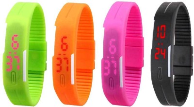 NS18 Silicone Led Magnet Band Combo of 4 Green, Orange, Pink And Black Digital Watch  - For Boys & Girls   Watches  (NS18)