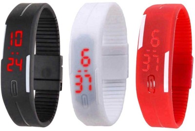 NS18 Silicone Led Magnet Band Combo of 3 Black, White And Red Digital Watch  - For Boys & Girls   Watches  (NS18)