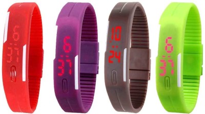NS18 Silicone Led Magnet Band Combo of 4 Red, Purple, Brown And Green Digital Watch  - For Boys & Girls   Watches  (NS18)