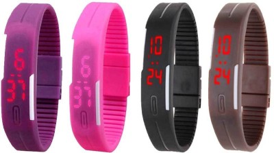 NS18 Silicone Led Magnet Band Combo of 4 Purple, Pink, Black And Brown Digital Watch  - For Boys & Girls   Watches  (NS18)