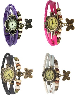 NS18 Vintage Butterfly Rakhi Combo of 4 Purple, Black, Pink And White Analog Watch  - For Women   Watches  (NS18)