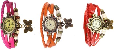 NS18 Vintage Butterfly Rakhi Watch Combo of 3 Pink, Orange And Red Analog Watch  - For Women   Watches  (NS18)