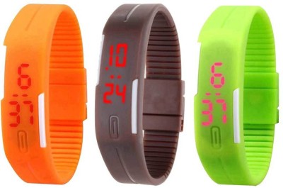 NS18 Silicone Led Magnet Band Combo of 3 Orange, Brown And Green Digital Watch  - For Boys & Girls   Watches  (NS18)