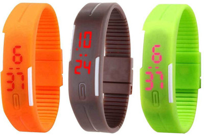 

Kissu Led Band Watch Combo of 3 Orange, Brown And Green Watch - For Couple