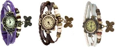NS18 Vintage Butterfly Rakhi Watch Combo of 3 Purple, Brown And White Analog Watch  - For Women   Watches  (NS18)