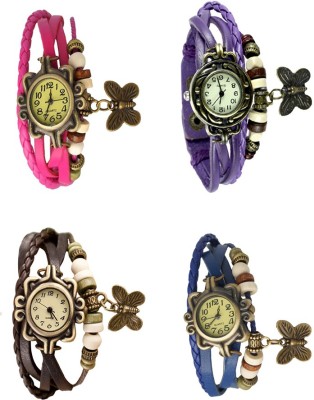 NS18 Vintage Butterfly Rakhi Combo of 4 Pink, Brown, Purple And Blue Analog Watch  - For Women   Watches  (NS18)