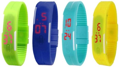 NS18 Silicone Led Magnet Band Combo of 4 Green, Blue, Sky Blue And Yellow Digital Watch  - For Boys & Girls   Watches  (NS18)