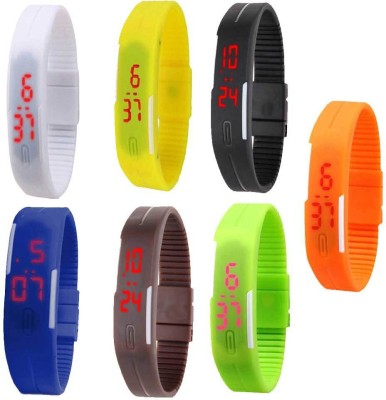 NS18 Silicone Led Magnet Band Combo of 7 White, Yellow, Black, Blue, Brown, Green And Orange Digital Watch  - For Boys & Girls   Watches  (NS18)