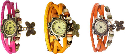 

NS18 Vintage Butterfly Rakhi Watch Combo of 3 Pink, Yellow And Orange Watch - For Women