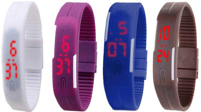 View NS18 Silicone Led Magnet Band Combo of 4 White, Purple, Blue And Brown Digital Watch  - For Boys & Girls Wrist Watches Price Online(NS18)