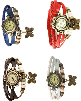 

NS18 Vintage Butterfly Rakhi Combo of 4 Blue, Brown, Red And White Watch - For Women