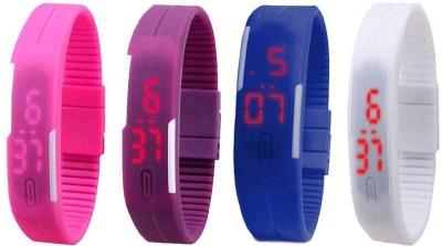 NS18 Silicone Led Magnet Band Combo of 4 Pink, Purple, Blue And White Digital Watch  - For Boys & Girls   Watches  (NS18)