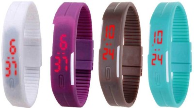 NS18 Silicone Led Magnet Band Watch Combo of 4 White, Purple, Brown And Sky Blue Digital Watch  - For Couple   Watches  (NS18)