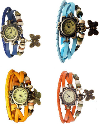 

Kissu Vintage Rakhi Combo of 4 Blue, Yellow, Sky Blue And Orange Watch - For Women