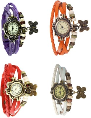 NS18 Vintage Butterfly Rakhi Combo of 4 Purple, Red, Orange And White Analog Watch  - For Women   Watches  (NS18)