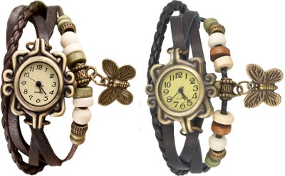 NS18 Vintage Butterfly Rakhi Watch Combo of 2 Brown And Black Analog Watch  - For Women   Watches  (NS18)