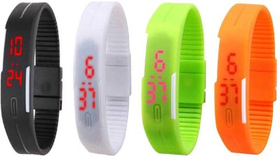 NS18 Silicone Led Magnet Band Combo of 4 Black, White, Green And Orange Digital Watch  - For Boys & Girls   Watches  (NS18)