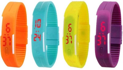 NS18 Silicone Led Magnet Band Watch Combo of 4 Orange, Sky Blue, Yellow And Purple Digital Watch  - For Couple   Watches  (NS18)