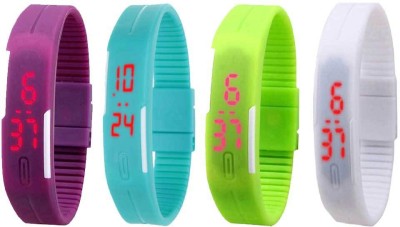 NS18 Silicone Led Magnet Band Combo of 4 Purple, Sky Blue, Green And White Digital Watch  - For Boys & Girls   Watches  (NS18)
