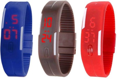 NS18 Silicone Led Magnet Band Combo of 3 Blue, Brown And Red Digital Watch  - For Boys & Girls   Watches  (NS18)