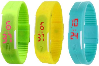 NS18 Silicone Led Magnet Band Combo of 3 Green, Yellow And Sky Blue Digital Watch  - For Boys & Girls   Watches  (NS18)