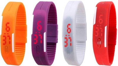 NS18 Silicone Led Magnet Band Watch Combo of 4 Orange, Purple, White And Red Digital Watch  - For Couple   Watches  (NS18)