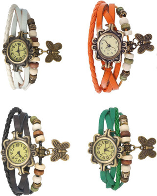 

Kissu Vintage Rakhi Combo of 4 White, Black, Orange And Green Watch - For Women