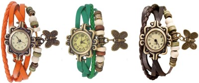 NS18 Vintage Butterfly Rakhi Watch Combo of 3 Orange, Green And Brown Analog Watch  - For Women   Watches  (NS18)