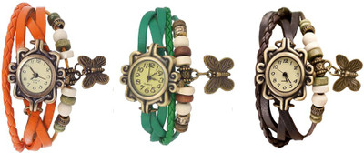 

NS18 Vintage Butterfly Rakhi Watch Combo of 3 Orange, Green And Brown Watch - For Women