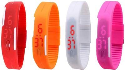 NS18 Silicone Led Magnet Band Watch Combo of 4 Red, Orange, White And Pink Digital Watch  - For Couple   Watches  (NS18)