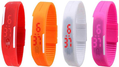 View NS18 Silicone Led Magnet Band Watch Combo of 4 Red, Orange, White And Pink Digital Watch  - For Couple Wrist Watches Price Online(NS18)