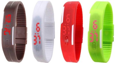 NS18 Silicone Led Magnet Band Combo of 4 Brown, White, Red And Green Digital Watch  - For Boys & Girls   Watches  (NS18)