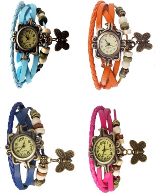 NS18 Vintage Butterfly Rakhi Combo of 4 Sky Blue, Blue, Orange And Pink Analog Watch  - For Women   Watches  (NS18)
