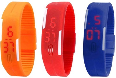 NS18 Silicone Led Magnet Band Combo of 3 Orange, Red And Blue Digital Watch  - For Boys & Girls   Watches  (NS18)
