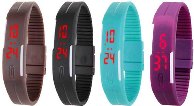 Kissu Led Magnet Band Combo of 4 Brown, Black, Sky Blue And Purple Watch - For Men & Women