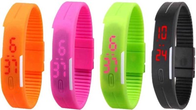 NS18 Silicone Led Magnet Band Combo of 4 Orange, Pink, Green And Black Digital Watch  - For Boys & Girls   Watches  (NS18)