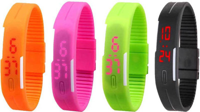 

Kissu Led Magnet Band Combo of 4 Orange, Pink, Green And Black Watch - For Men & Women
