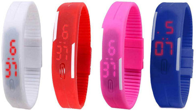 View NS18 Silicone Led Magnet Band Combo of 4 White, Red, Pink And Blue Digital Watch  - For Boys & Girls Wrist Watches Price Online(NS18)