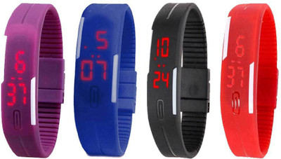 

Kissu Led Magnet Band Combo of 4 Purple, Blue, Black And Red Watch - For Men & Women