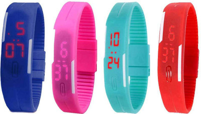 

Kissu Led Magnet Band Combo of 4 Blue, Pink, Sky Blue And Red Watch - For Men & Women